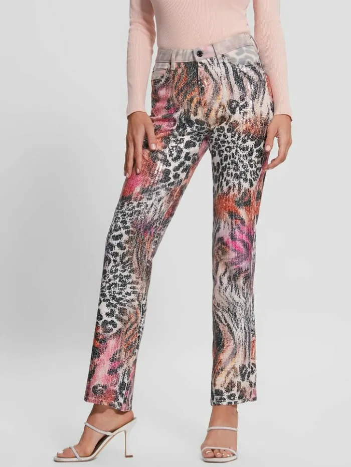 Women GUESS Jeans and Denim 1981 Mixed Print Straight Jeans Passion Wild