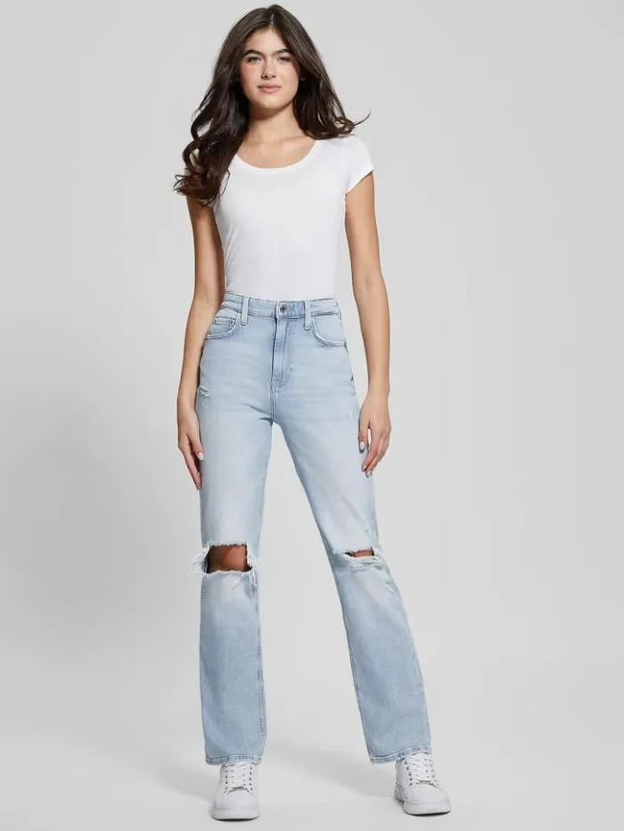 Women GUESS Jeans and Denim 80s Destroyed HighRise Straight Jeans Pacific Destroy
