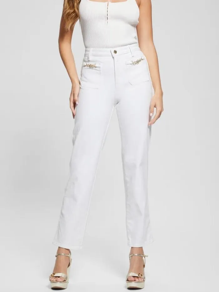 Women GUESS Jeans and Denim Charm Straight Jeans Pure White Multi
