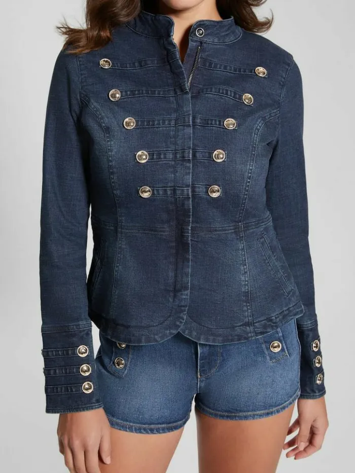 Women GUESS Jeans and Denim Clash Marching Denim Jacket Clash Blue