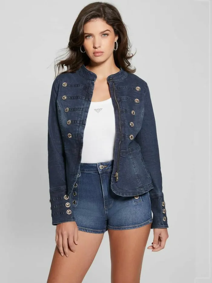 Women GUESS Jeans and Denim Clash Marching Denim Jacket Clash Blue