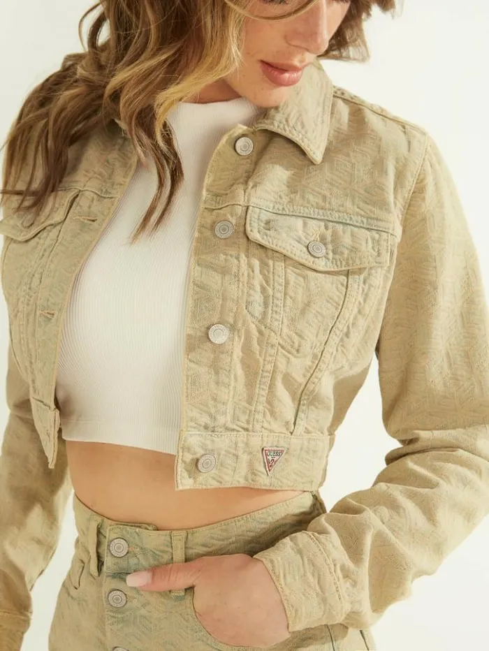 Women GUESS Jeans and Denim Cube Cropped Jacket Color Cube Yellow