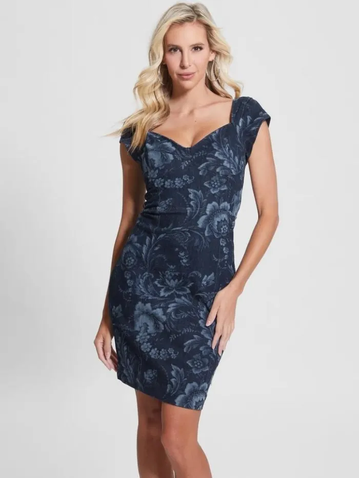 Women GUESS Jeans and Denim Eco Adie Denim Dress Wild Flower Laser Print