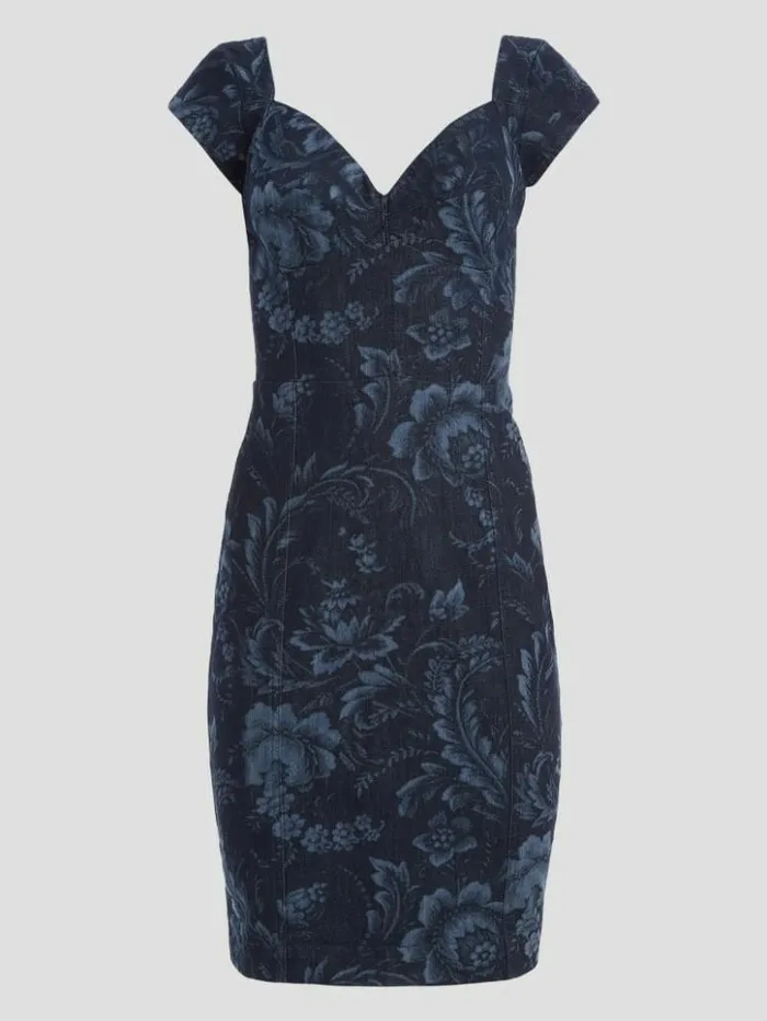 Women GUESS Jeans and Denim Eco Adie Denim Dress Wild Flower Laser Print