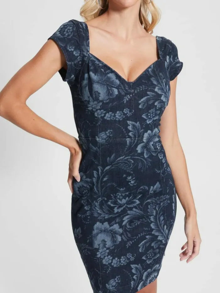 Women GUESS Jeans and Denim Eco Adie Denim Dress Wild Flower Laser Print