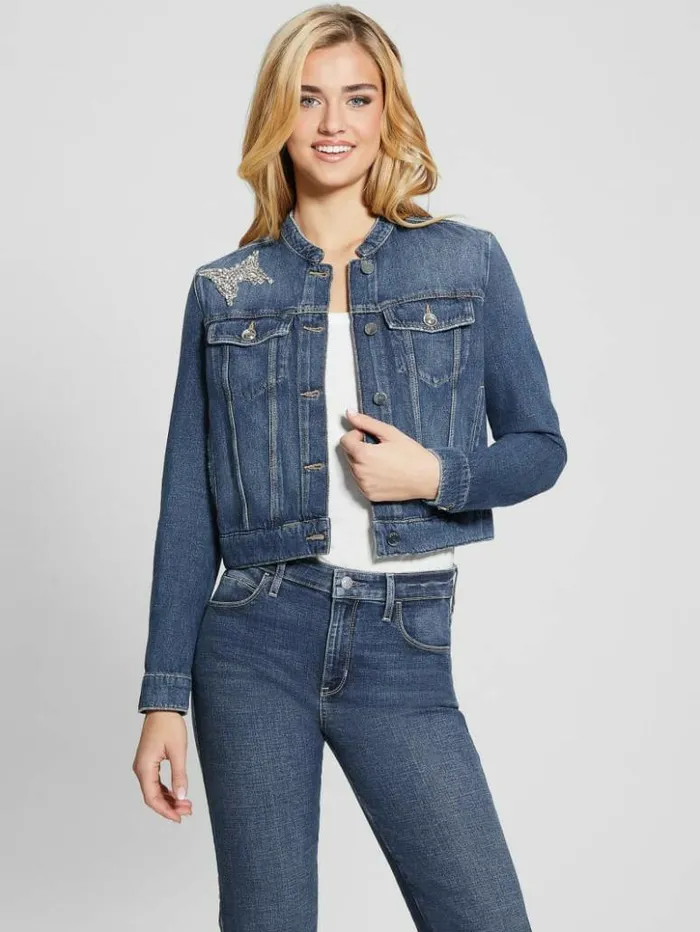 Women GUESS Jeans and Denim Eco Delya Butterfly Denim Jacket Marquee