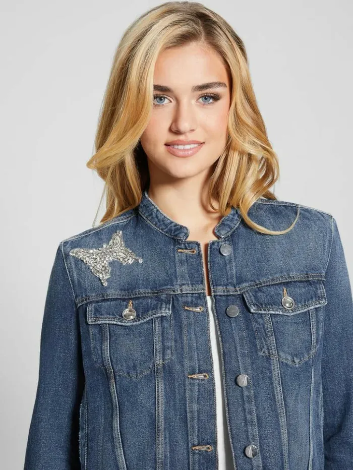 Women GUESS Jeans and Denim Eco Delya Butterfly Denim Jacket Marquee