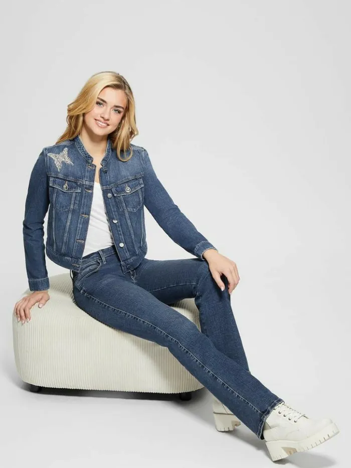 Women GUESS Jeans and Denim Eco Delya Butterfly Denim Jacket Marquee