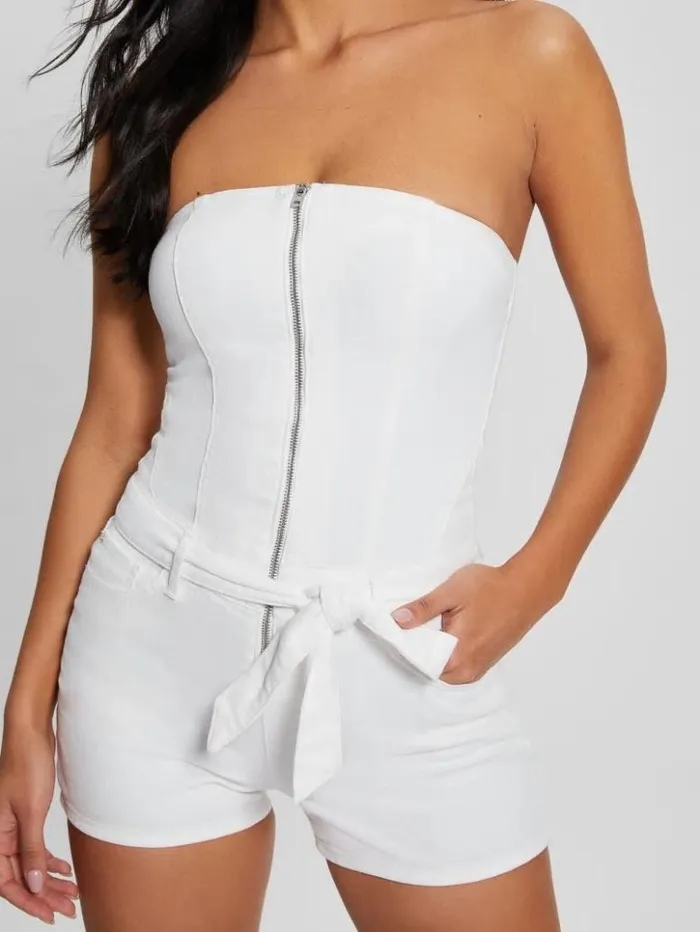 Women GUESS Jeans and Denim Eco Skylark Sleeveless Denim Romper Pure White