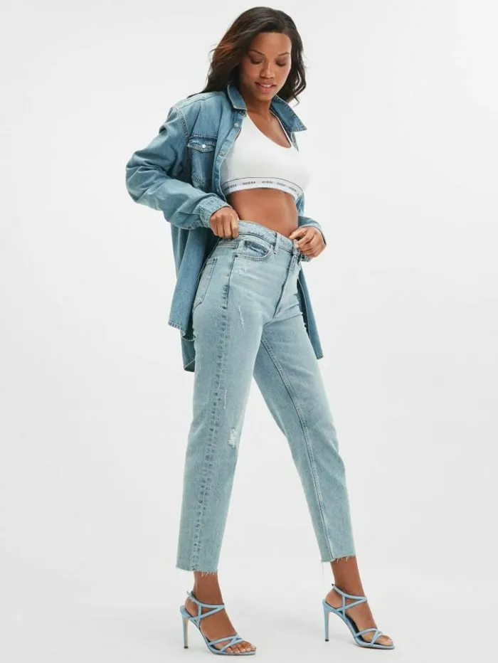 Women GUESS Jeans and Denim Eco Slim Mom Jeans Moonstone Blue