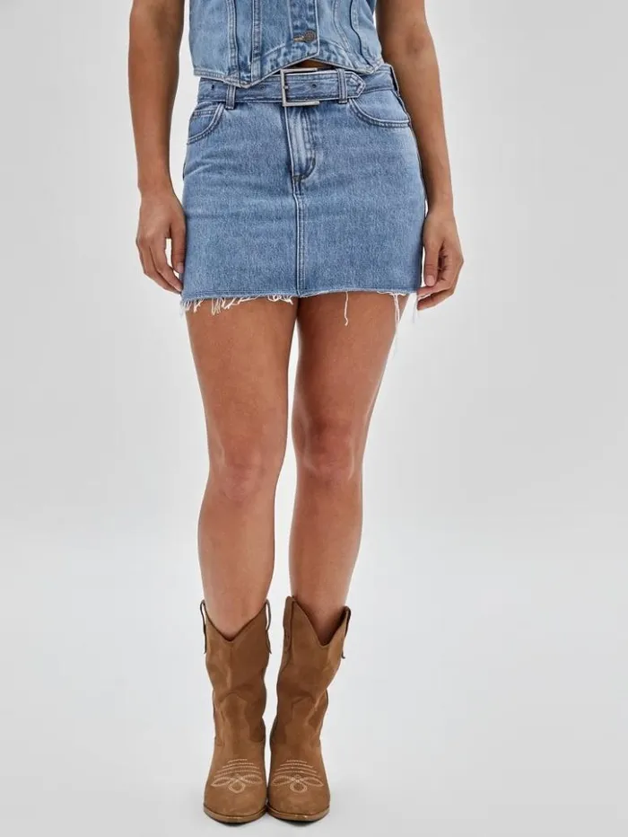 Women GUESS Jeans and Denim GUESS Originals Belted Denim Skirt Go Kitty Medium Wash