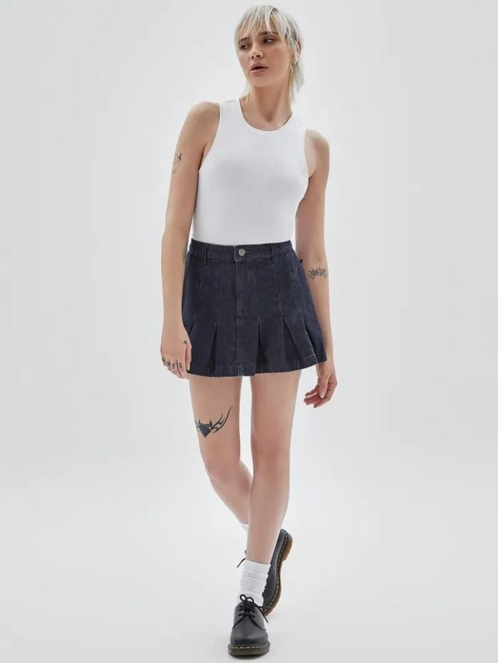 Women GUESS Jeans and Denim GUESS Originals Denim Tennis Skirt Go Pleated Dark Wash Women GUESS Jeans and Denim GUESS Originals Denim Tennis Skirt Go Pleated Dark Wash