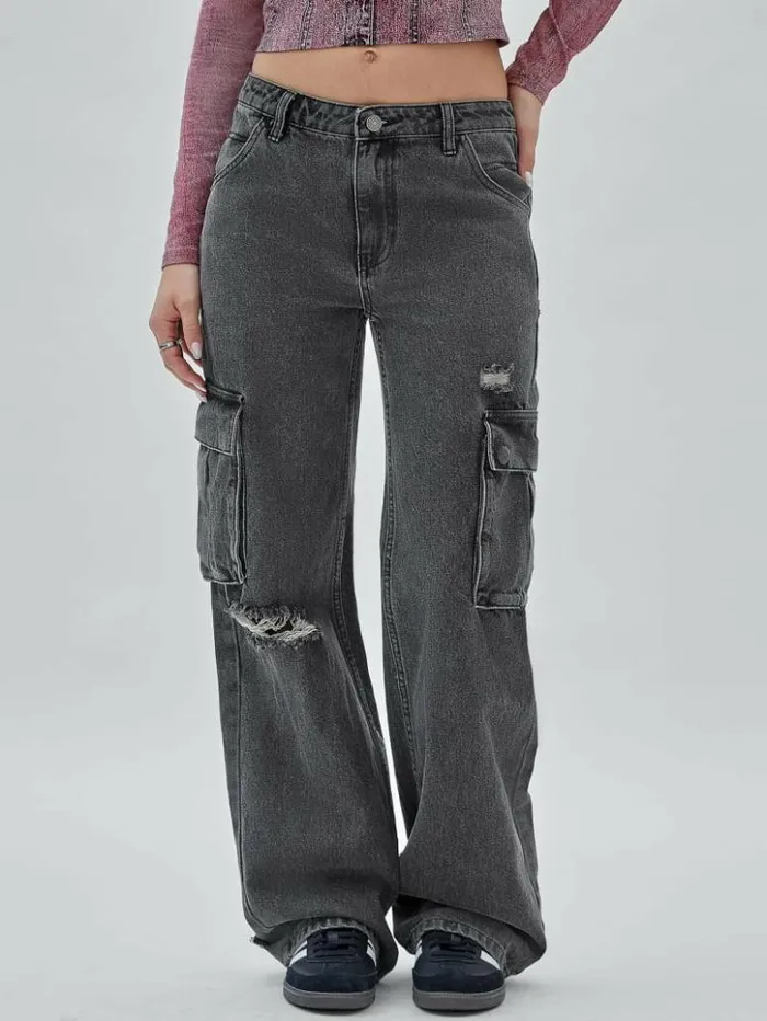 Women GUESS Jeans and Denim GUESS Originals Kit Cargo Distressed Jeans Go Washed Grey Women GUESS Jeans and Denim GUESS Originals Kit Cargo Distressed Jeans Go Washed Grey