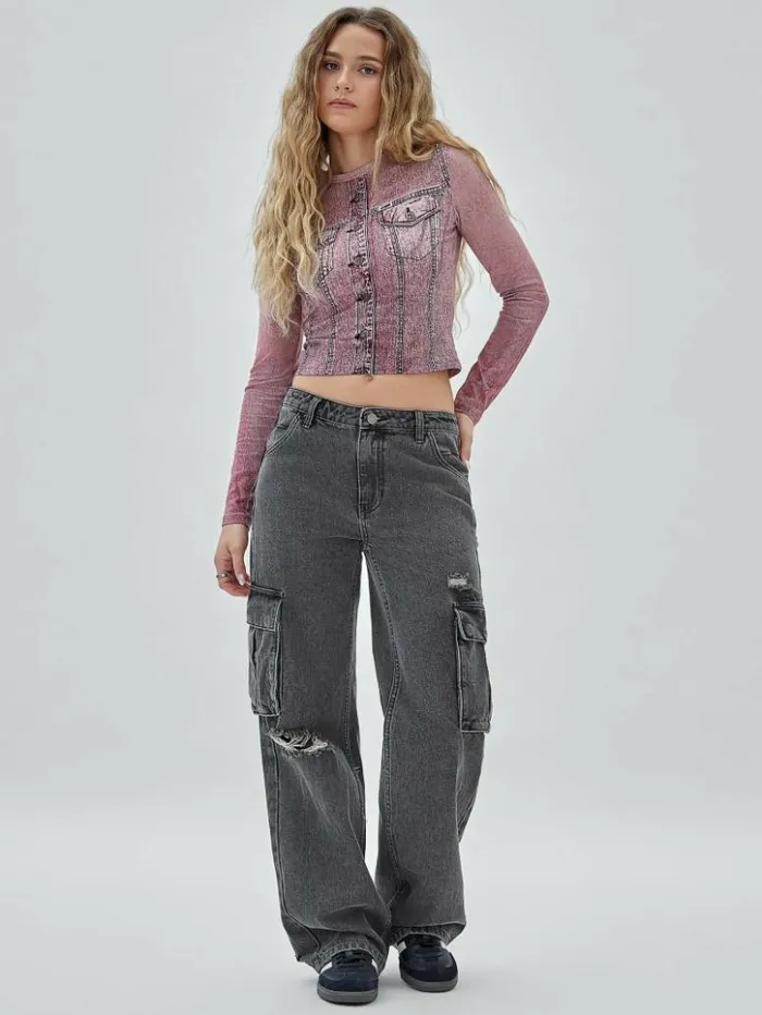 Women GUESS Jeans and Denim GUESS Originals Kit Cargo Distressed Jeans Go Washed Grey Women GUESS Jeans and Denim GUESS Originals Kit Cargo Distressed Jeans Go Washed Grey