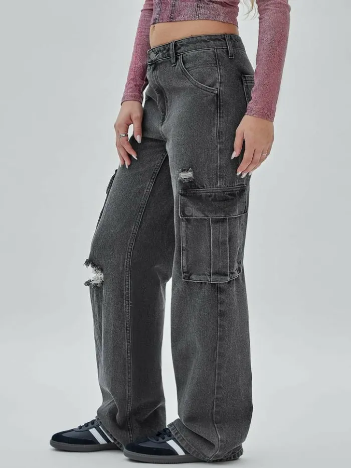 Women GUESS Jeans and Denim GUESS Originals Kit Cargo Distressed Jeans Go Washed Grey Women GUESS Jeans and Denim GUESS Originals Kit Cargo Distressed Jeans Go Washed Grey