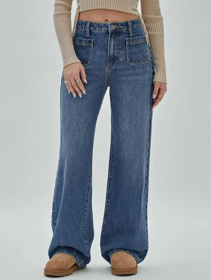 Women GUESS Jeans and Denim GUESS Originals Patch Pocket Wide Leg Jeans Go Astrid Medium Wash Women GUESS Jeans and Denim GUESS Originals Patch Pocket Wide Leg Jeans Go Astrid Medium Wash