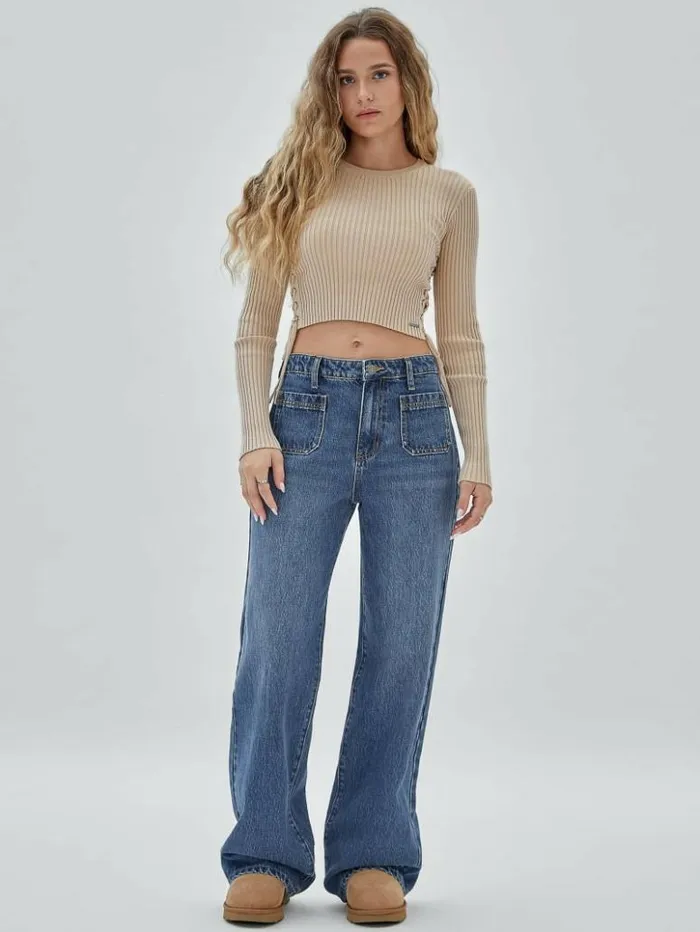 Women GUESS Jeans and Denim GUESS Originals Patch Pocket Wide Leg Jeans Go Astrid Medium Wash Women GUESS Jeans and Denim GUESS Originals Patch Pocket Wide Leg Jeans Go Astrid Medium Wash