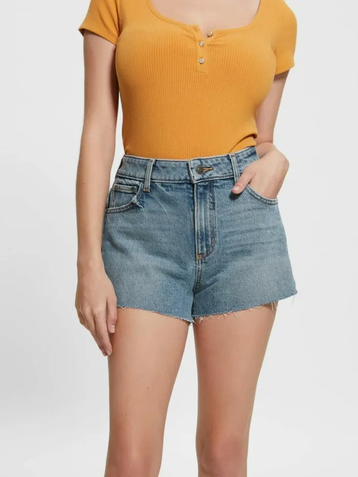 Women GUESS Jeans and Denim Mom Shorts Blue Tortoise