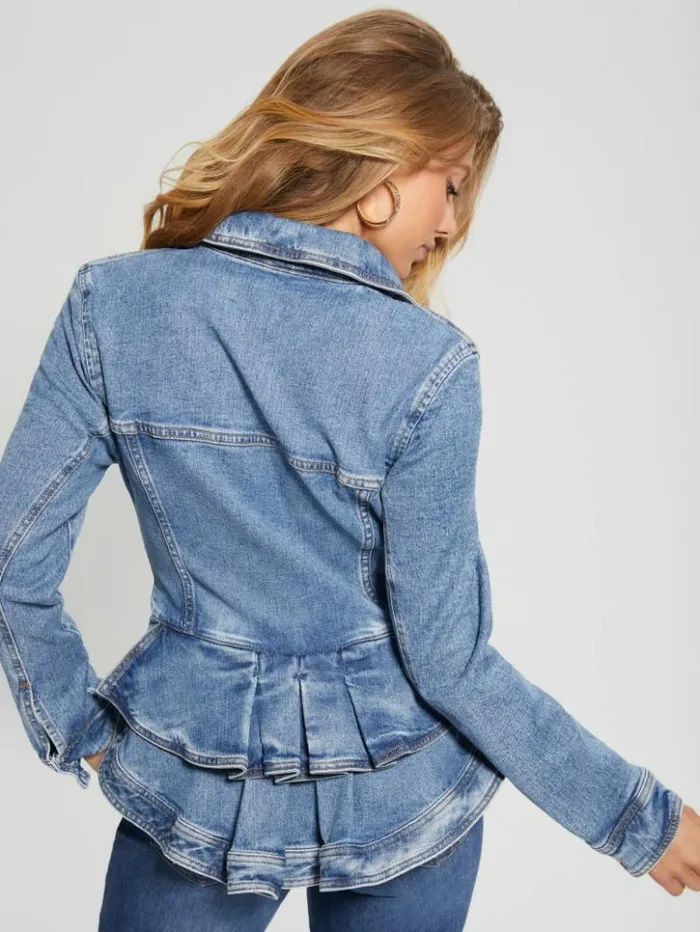 Women GUESS Jeans and Denim Peplum Ruffle Denim Jacket Tradewinds