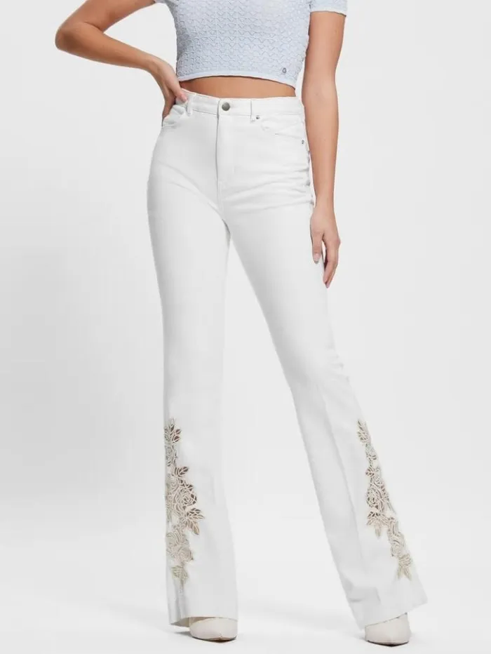 Women GUESS Jeans and Denim Pop 03970s Floral Applique Flared Jeans Passionates Women GUESS Jeans and Denim Pop 03970s Floral Applique Flared Jeans Passionates