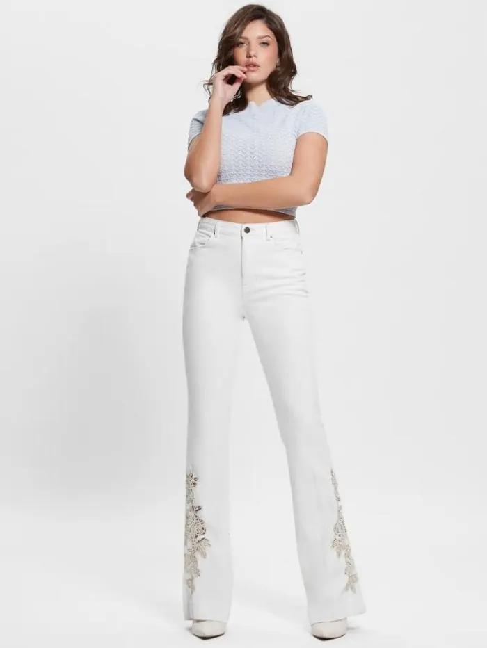 Women GUESS Jeans and Denim Pop 03970s Floral Applique Flared Jeans Passionates Women GUESS Jeans and Denim Pop 03970s Floral Applique Flared Jeans Passionates