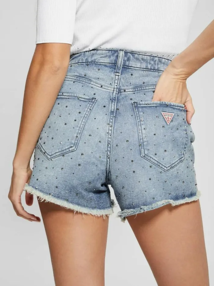 Women GUESS Jeans and Denim Rhinestone Denim Shorts Jewelled Indigo Wash