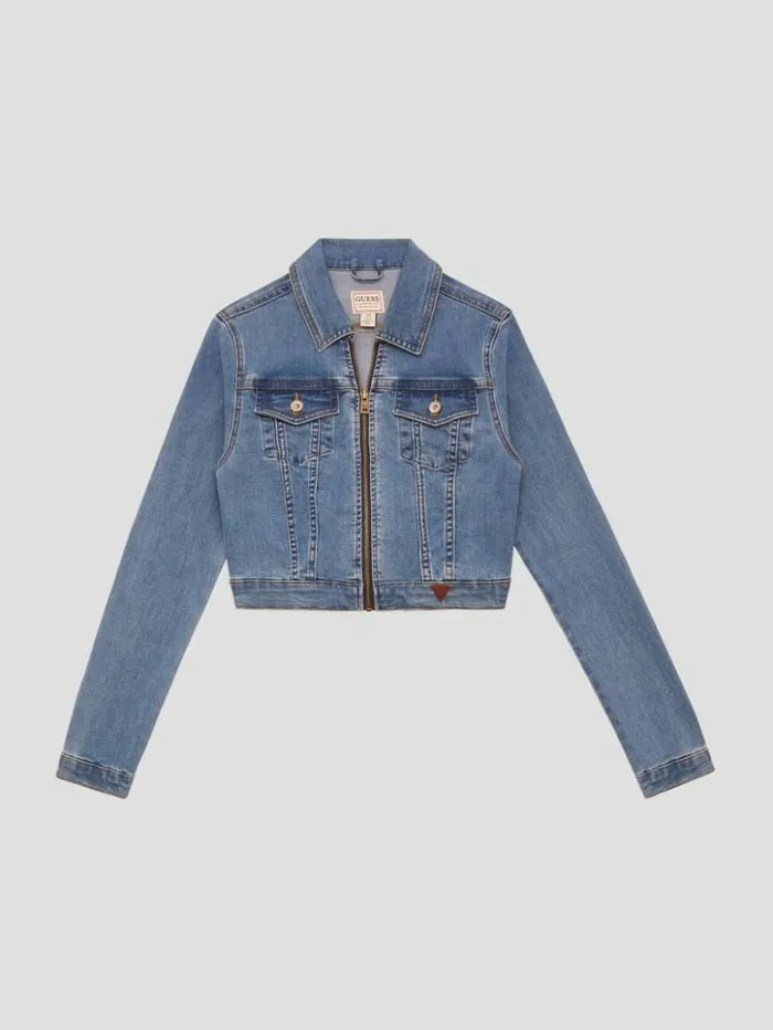 Women GUESS Jeans and Denim Sexy Crop Denim Jacket Boca Blue