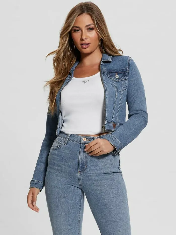 Women GUESS Jeans and Denim Sexy Crop Denim Jacket Boca Blue