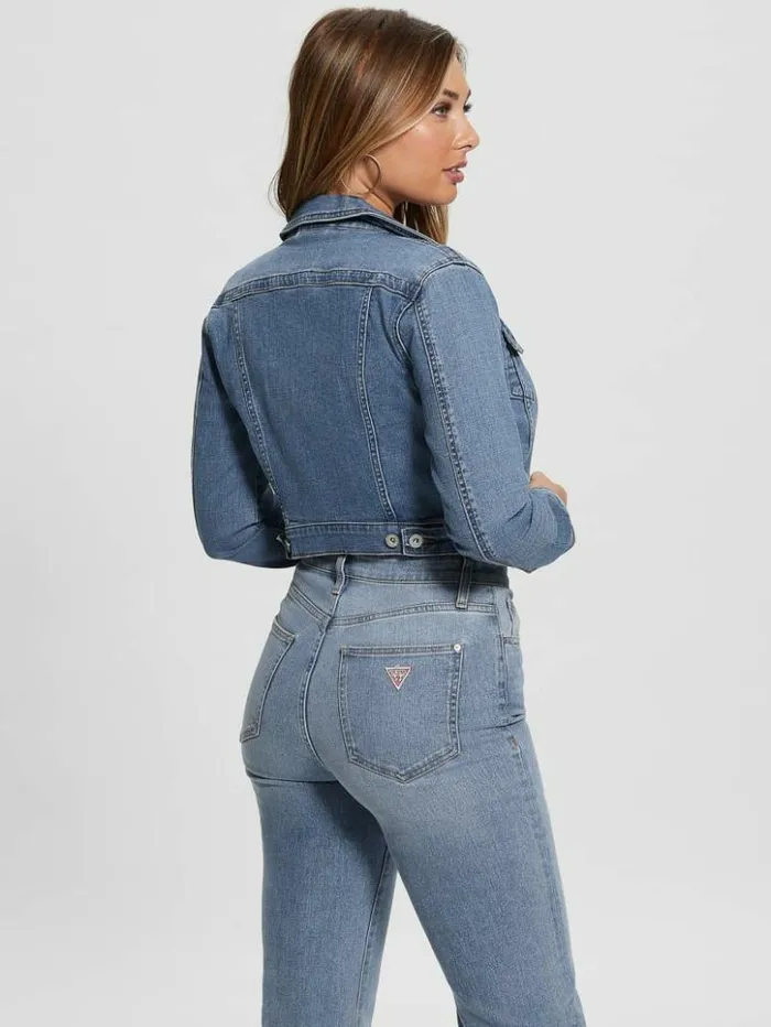 Women GUESS Jeans and Denim Sexy Crop Denim Jacket Boca Blue