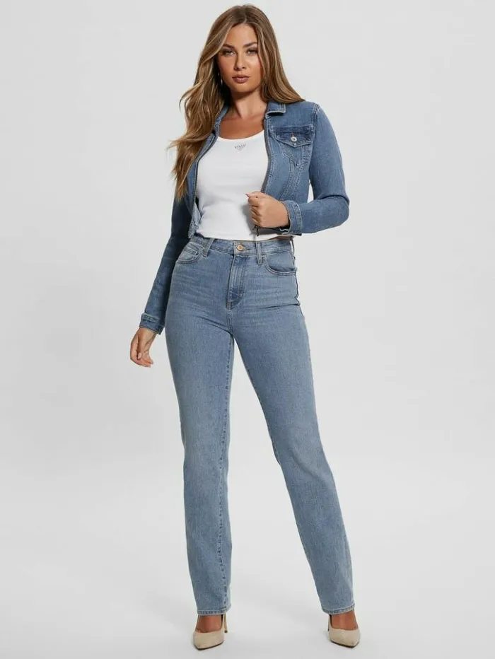 Women GUESS Jeans and Denim Sexy Crop Denim Jacket Boca Blue