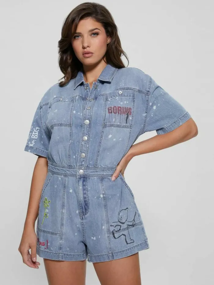 Women GUESS Jeans and Denim Silvia Denim Graphic Romper Lana Light