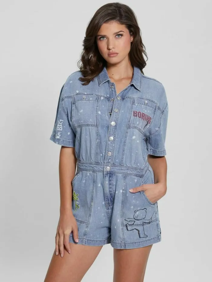 Women GUESS Jeans and Denim Silvia Denim Graphic Romper Lana Light