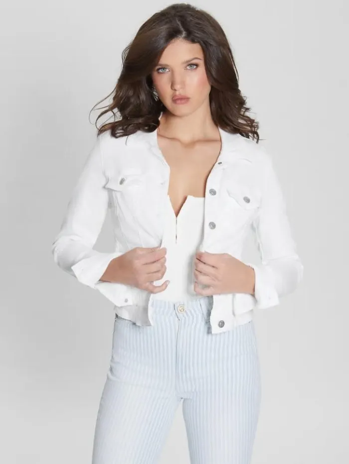 Women GUESS Jeans and Denim White Denim Sexy Trucker Jacket Optic White