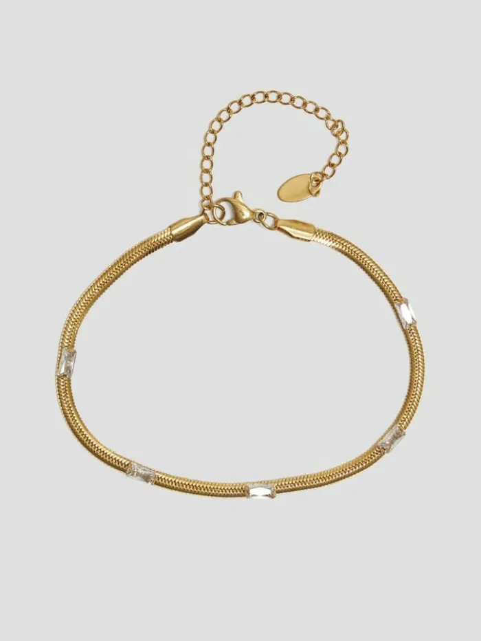 Women GUESS Jewelry 14K GoldPlated Baguette Snake Chain Bracelet Gold
