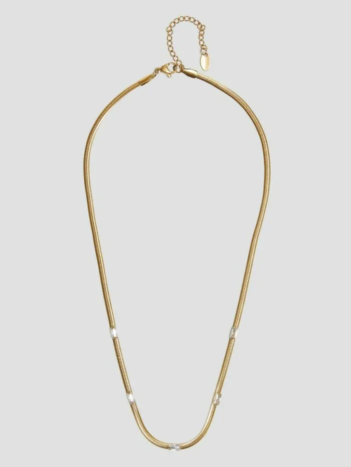 Women GUESS Jewelry 14K GoldPlated Baguette Snake Chain Necklace Gold