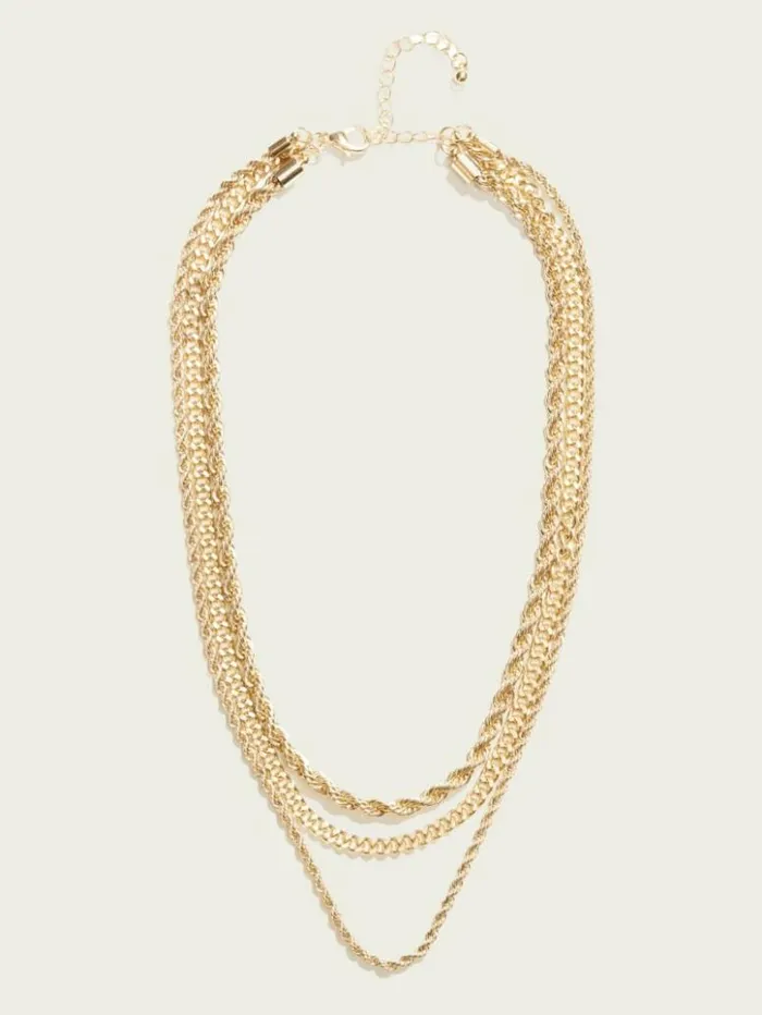 Women GUESS Jewelry 14K GoldPlated Layered Necklace Silvergold