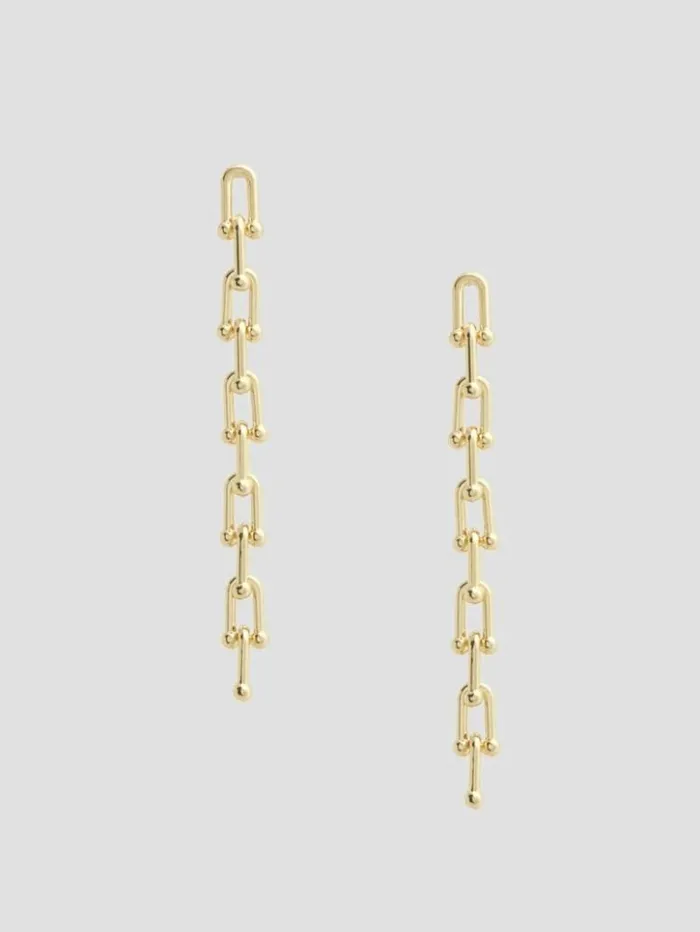 Women GUESS Jewelry 14K GoldPlated Linear Chain Earrings Gold