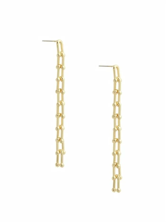 Women GUESS Jewelry 14K GoldPlated Linear Chain Earrings Gold