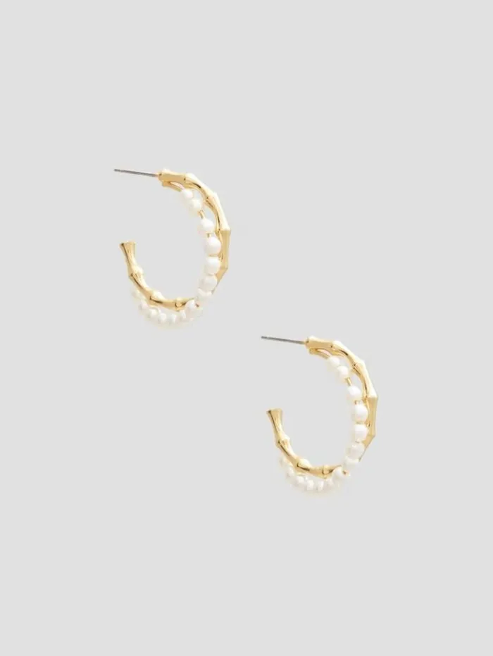 Women GUESS Jewelry 14K GoldTone And Pearl Hoop Earrings Gold