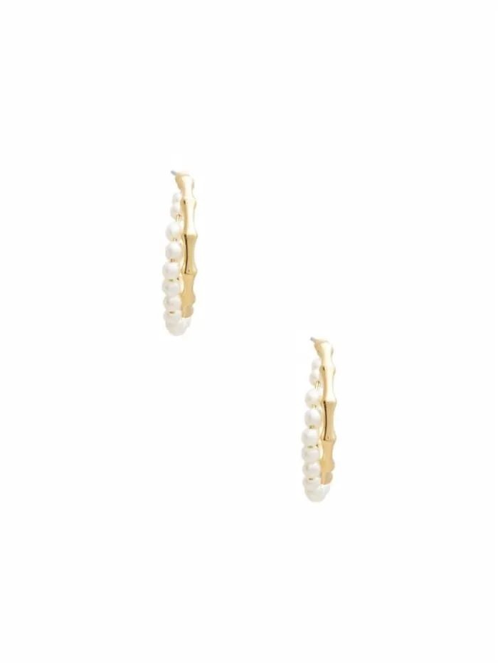Women GUESS Jewelry 14K GoldTone And Pearl Hoop Earrings Gold