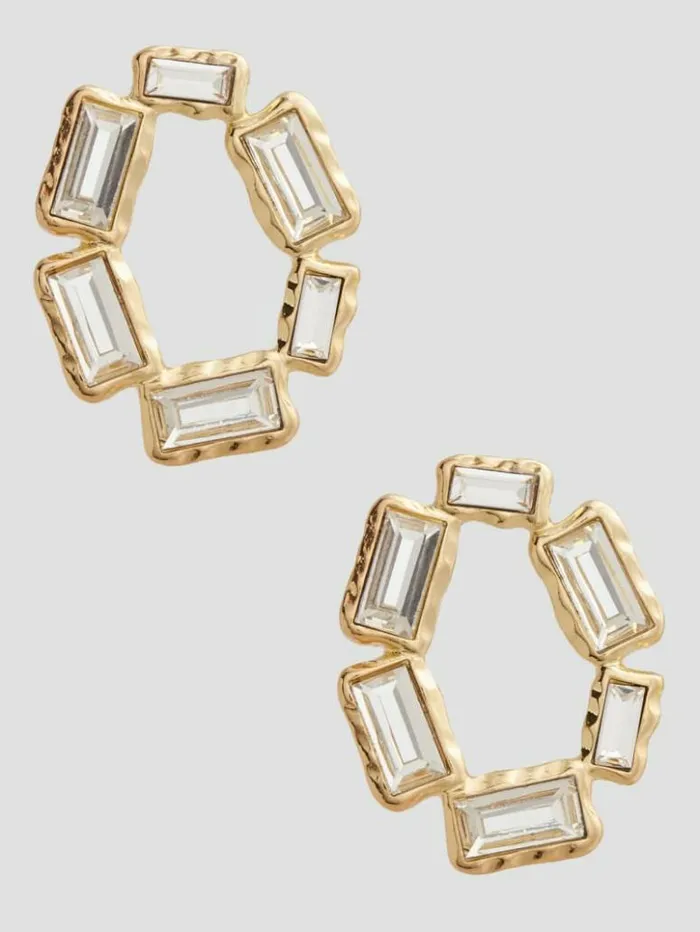 Women GUESS Jewelry GoldTone Baguette Open Earrings Gold