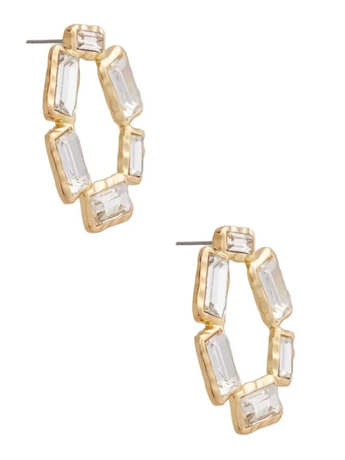 Women GUESS Jewelry GoldTone Baguette Open Earrings Gold