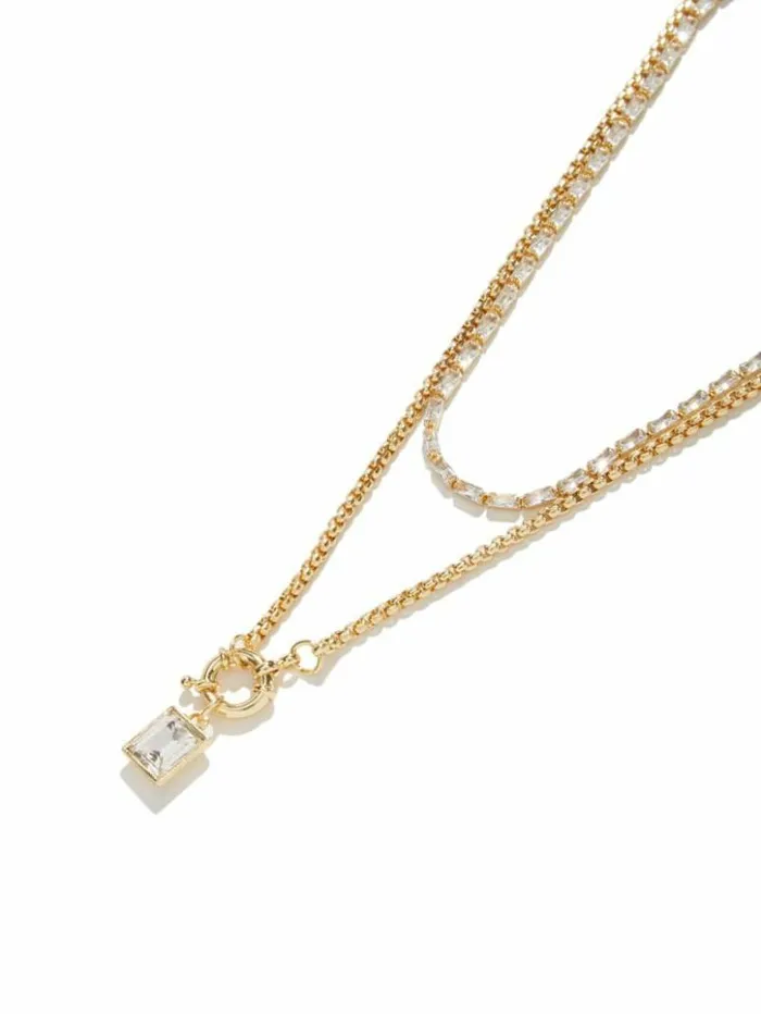 Women GUESS Jewelry GoldTone Emerald Pendant Layered Necklace Gold