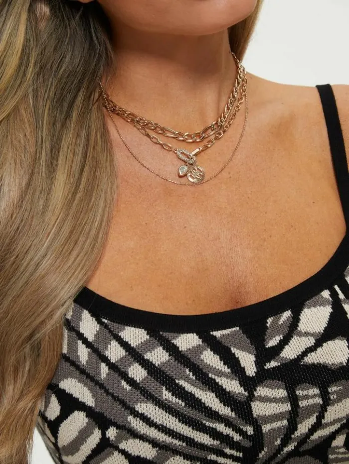 Women GUESS Jewelry GoldTone Logo Charm Layered Necklace Gold
