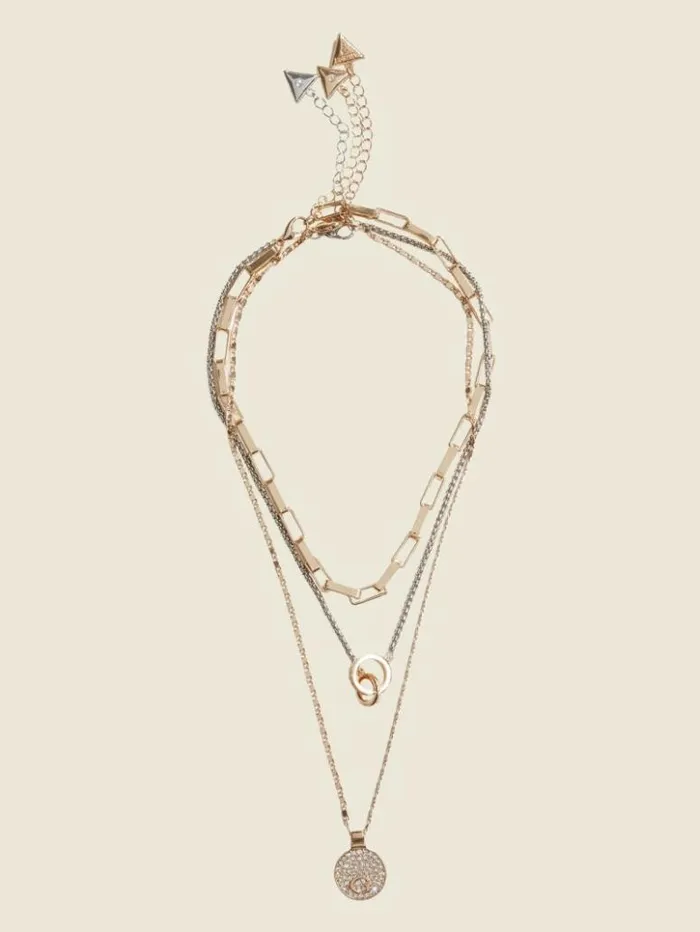 Women GUESS Jewelry GoldTone Logo Necklace Set Rose Gold