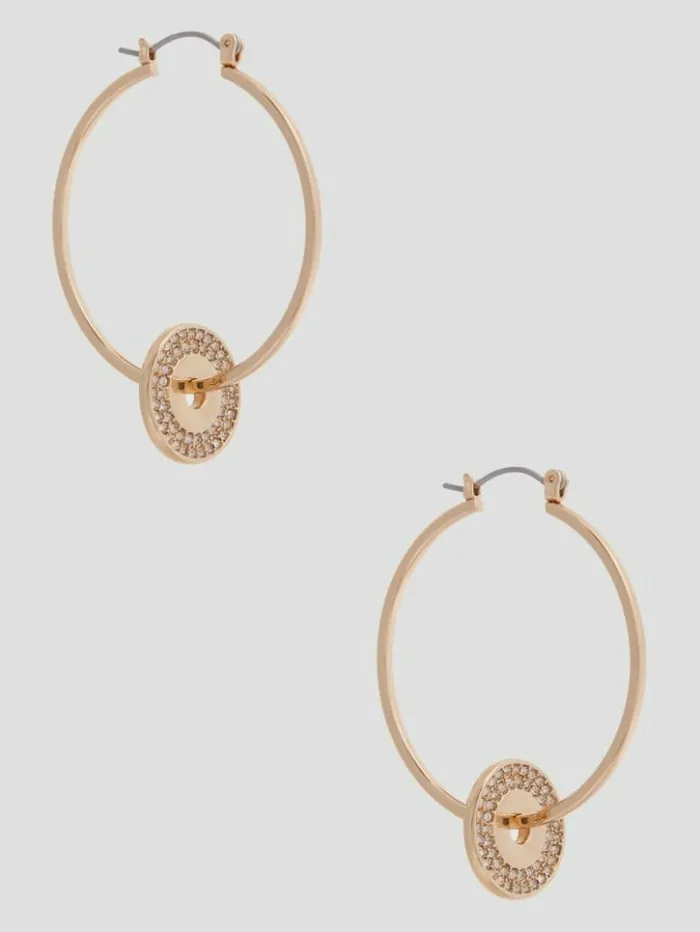Women GUESS Jewelry GoldTone Pav Disk Hoop Earrings Gold