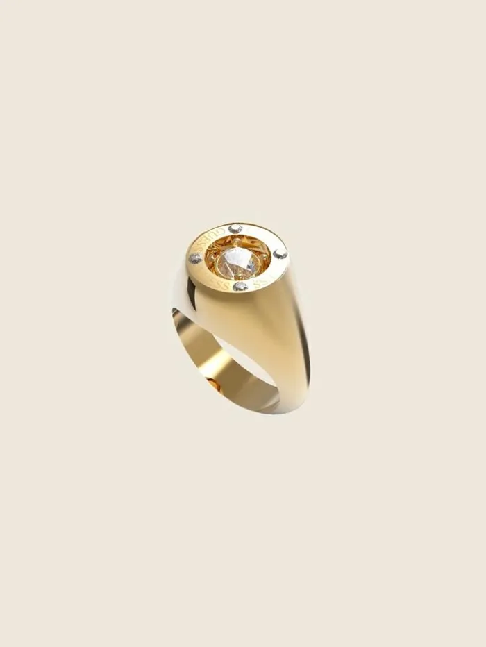 Women GUESS Jewelry GoldTone Solitaire Signet Ring Silvergold