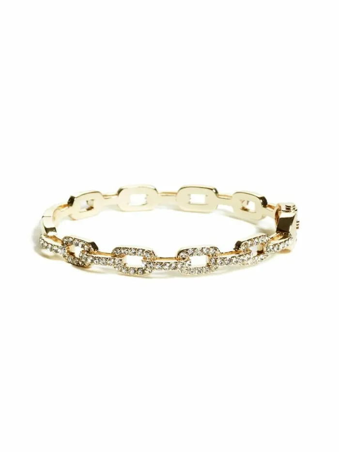Women GUESS Jewelry Rhinestone ChainLink Bangle Bracelet Gold