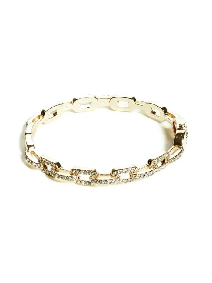 Women GUESS Jewelry Rhinestone ChainLink Bangle Bracelet Gold