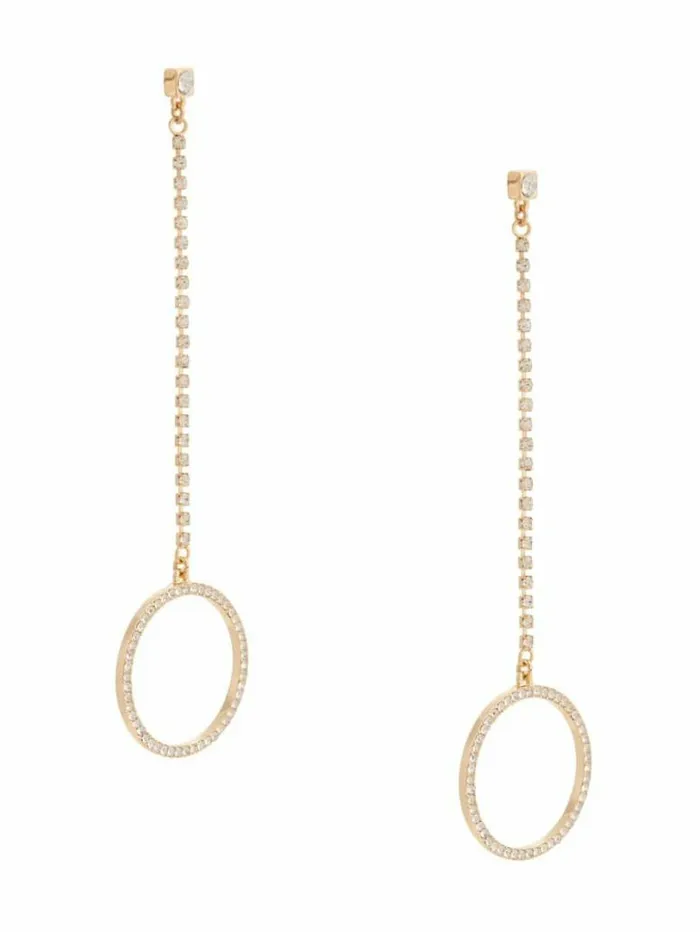 Women GUESS Jewelry Rhinestone Pave Circle Linear Earrings Gold
